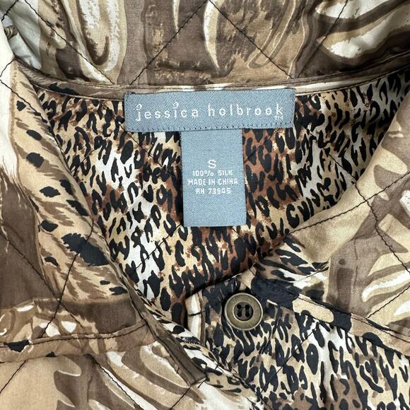 Jessica Holbrook 100% Silk Lightweight Quilted Jacket Brown Animal Print Small - Picture 5 of 5